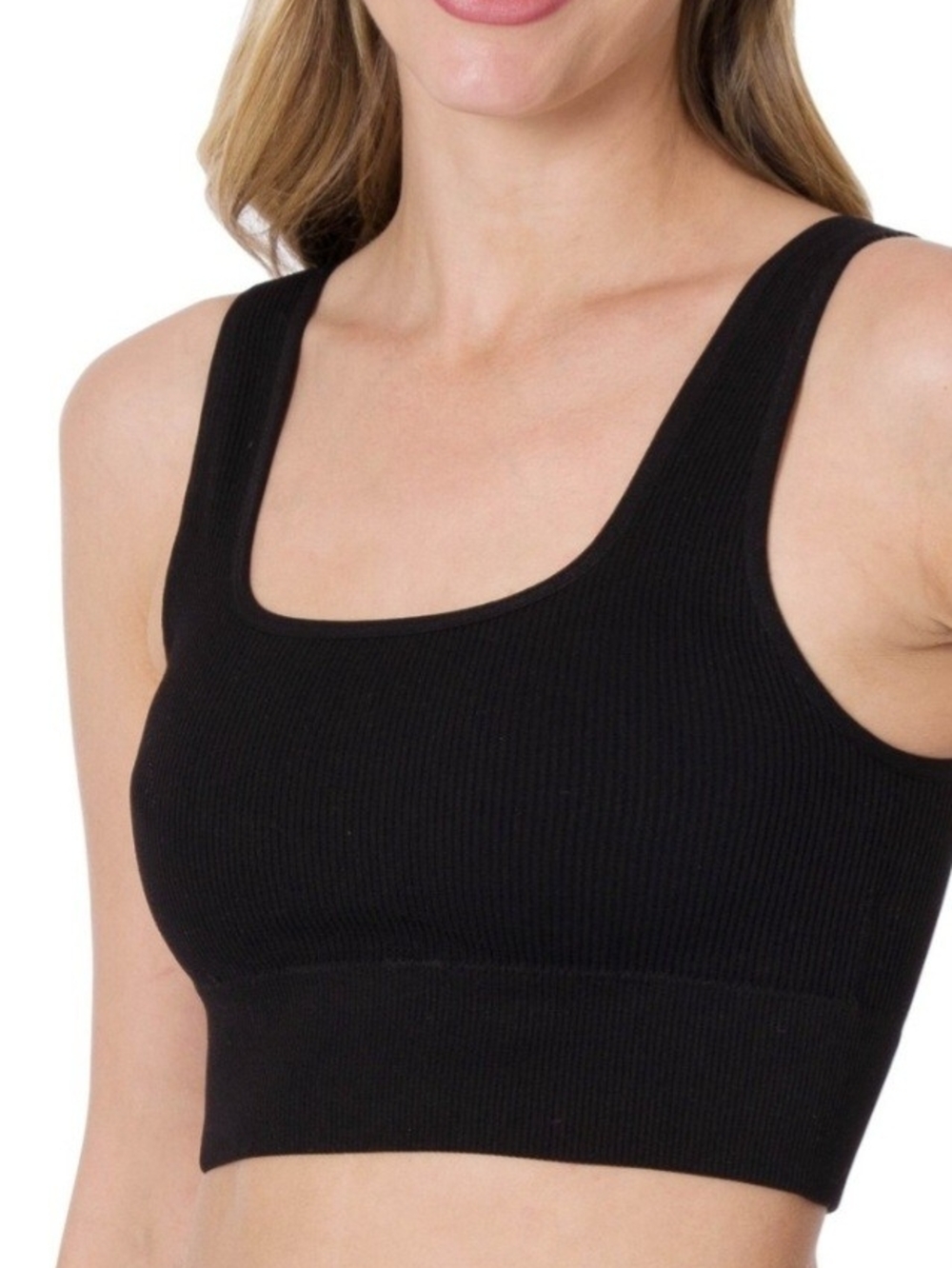 SALE! Zenana Outfitters Ribbed Scoop Bralette/Brami With Removable Pads- Black